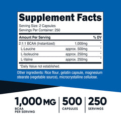 Nutricost BCAA capsules pour showing easy-to-swallow format for training