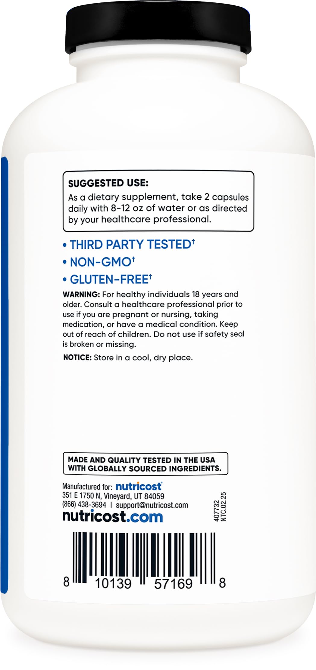 Nutricost BCAA label detail highlighting the 2:1:1 ratio