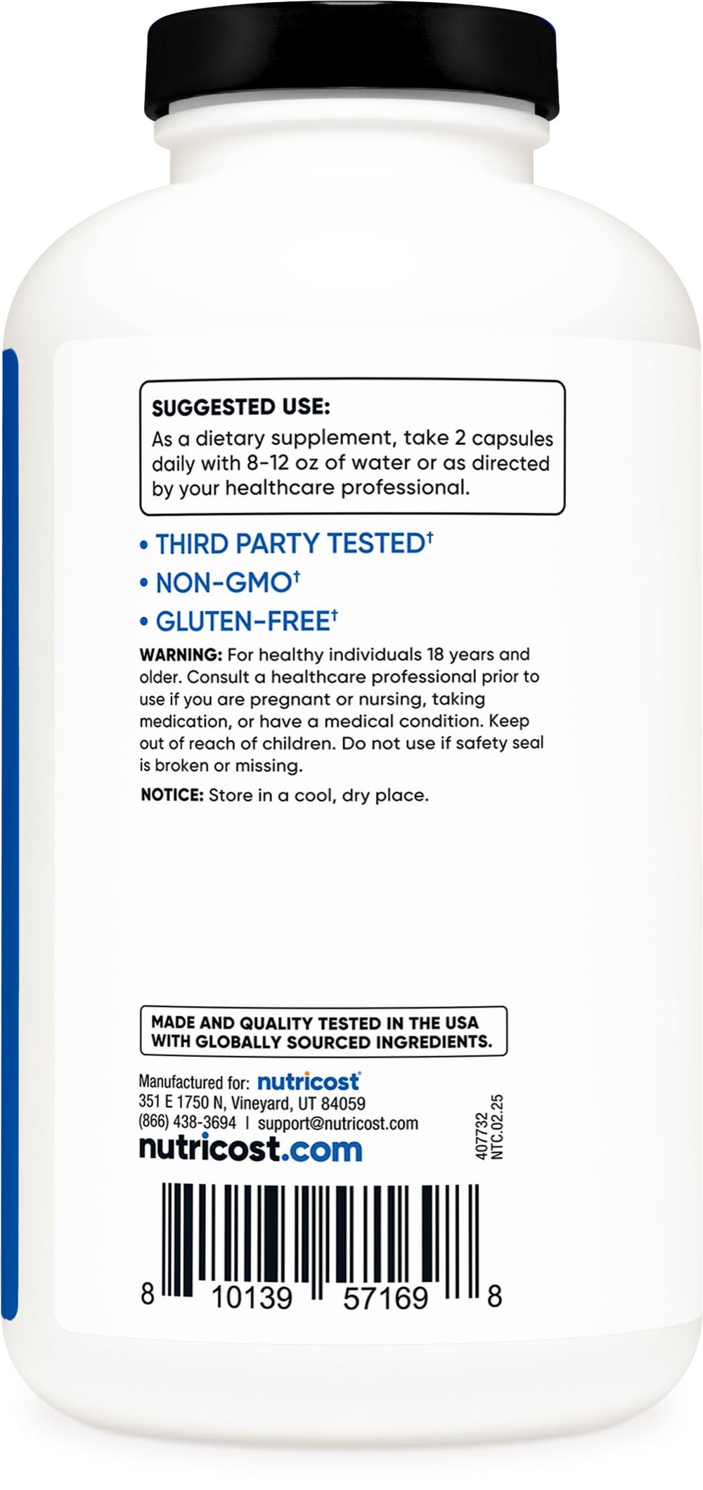 Nutricost BCAA label detail highlighting the 2:1:1 ratio