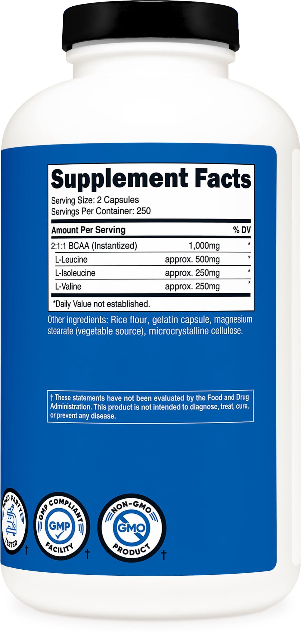 Nutricost BCAA non-GMO gluten-free label close-up for clean supplement choice