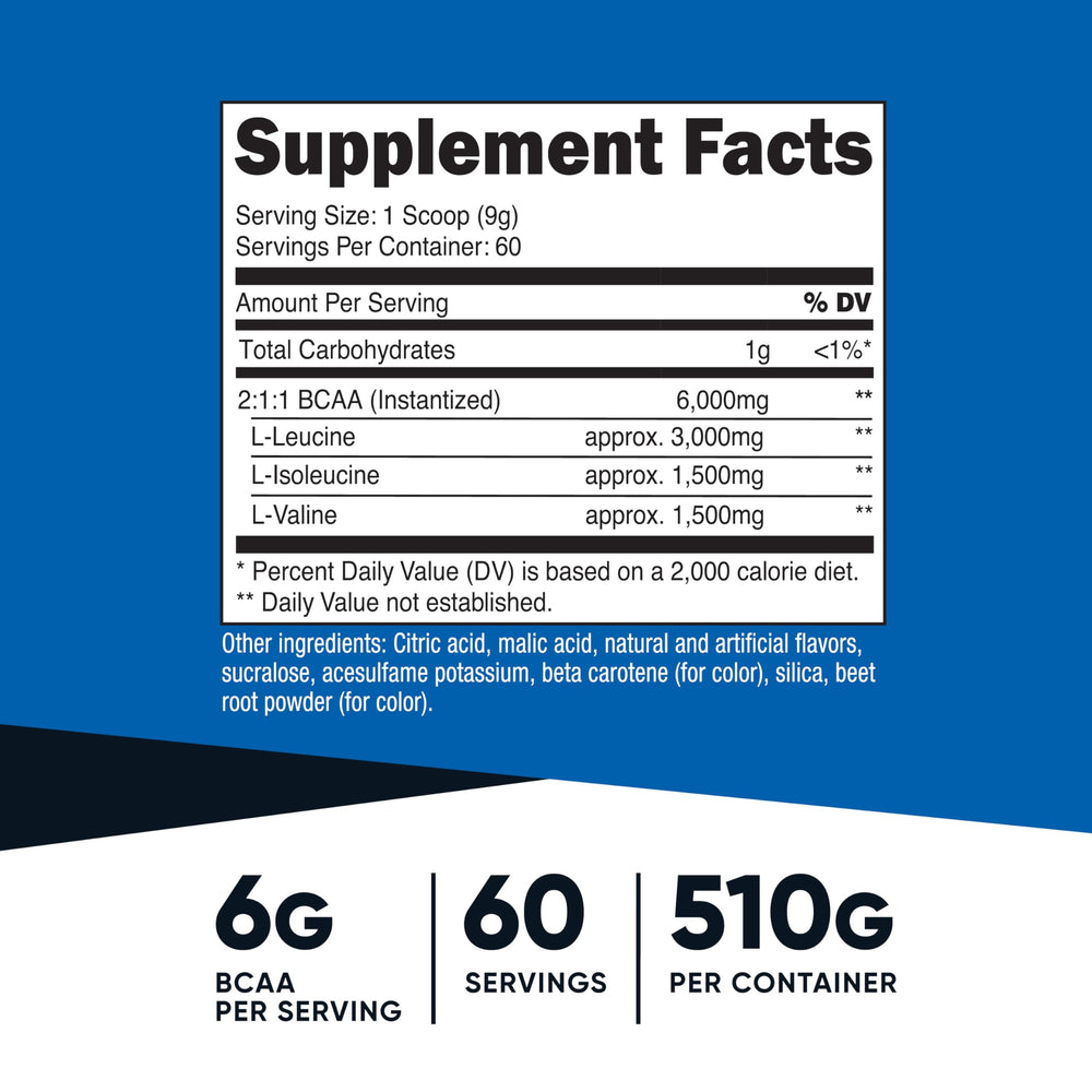 Nutricost BCAA Powder Orange Mango scoop included for easy serving.