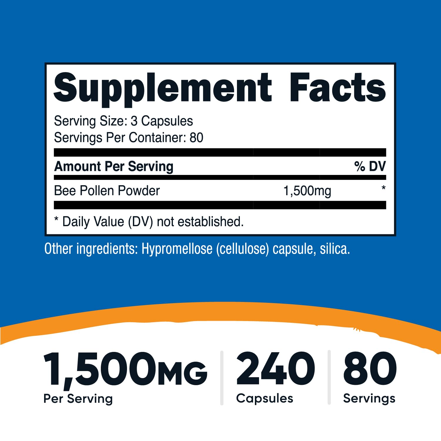 Nutricost Bee Pollen capsules close-up showing dosage potential for daily wellness.