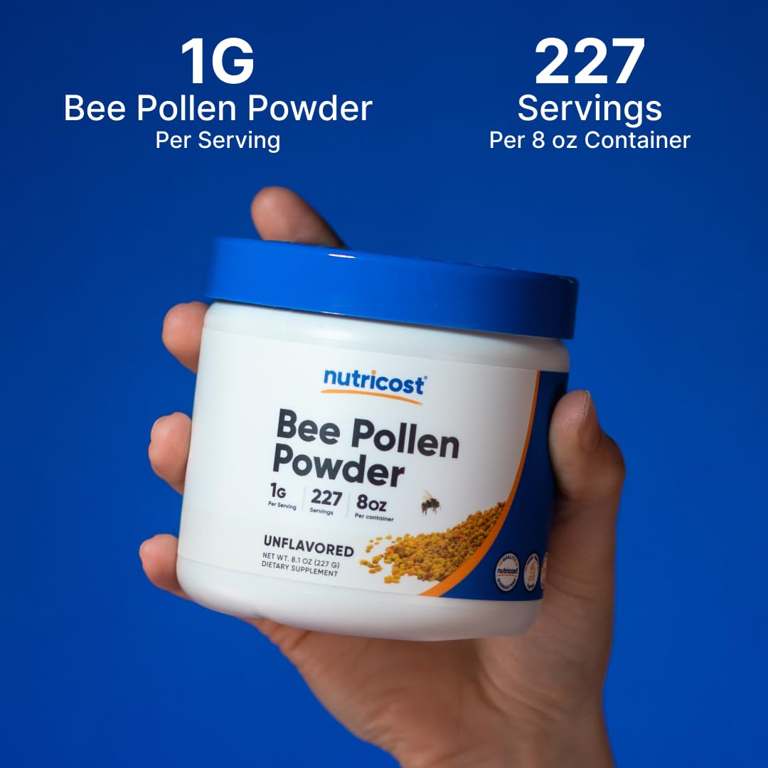 Nutricost Bee Pollen Powder NSF GMP label validates quality assurance.
