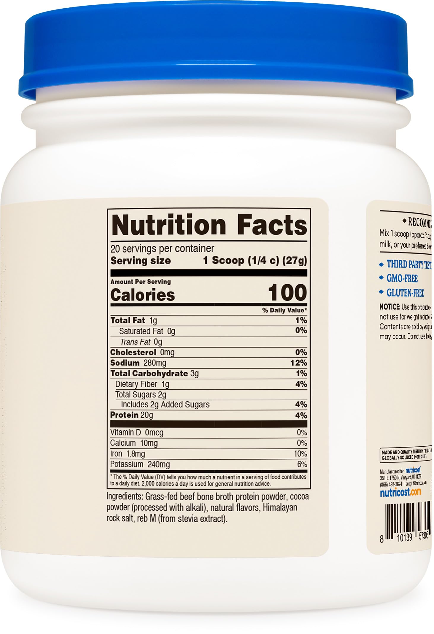 Nutricost label close-up highlights gluten-free GMP certified standards