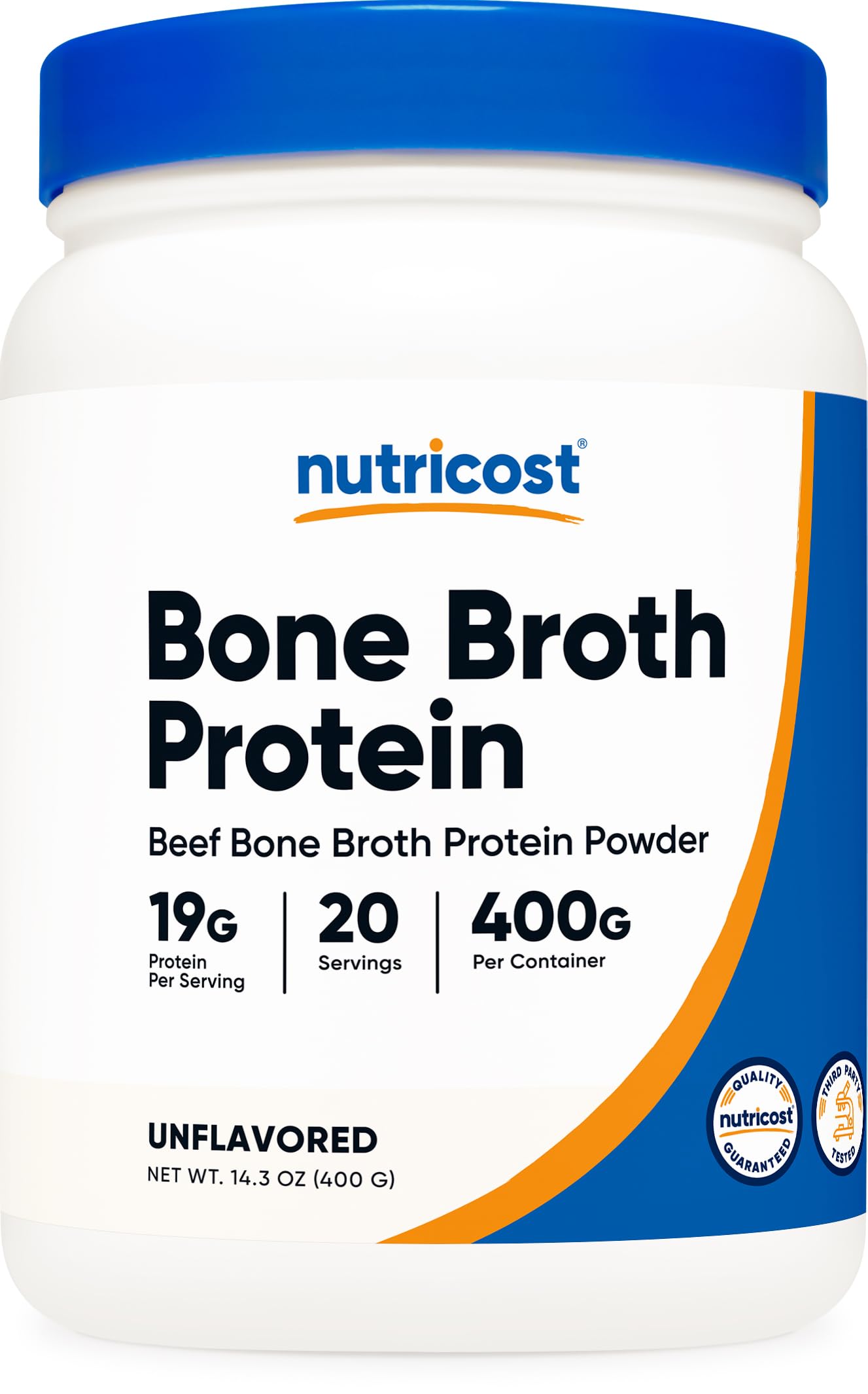 Nutricost Beef Bone Broth Protein Powder jar for easy daily protein supplementation.