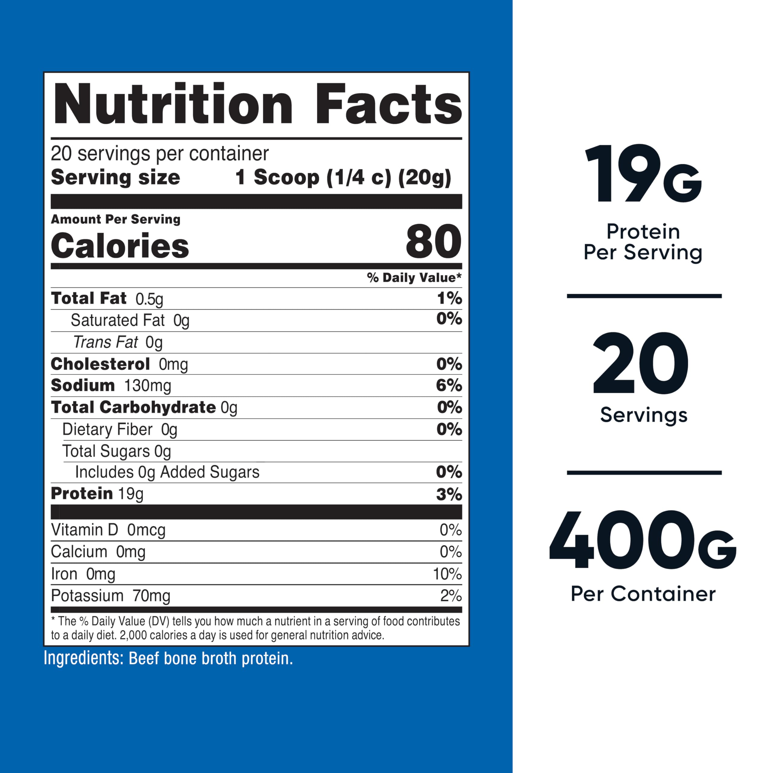Nutricost Beef Bone Broth Protein Powder scoop for convenient 20-serving packaging.