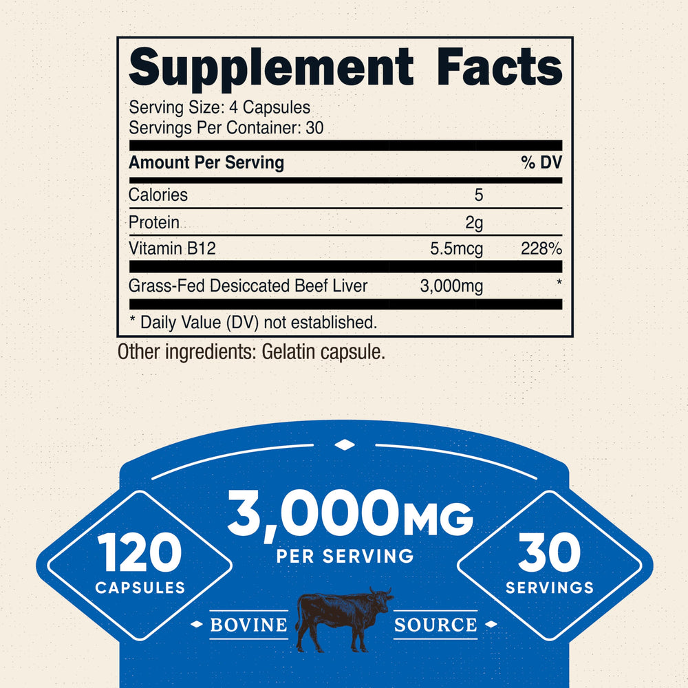 Nutricost beef liver capsules close-up label highlights potency