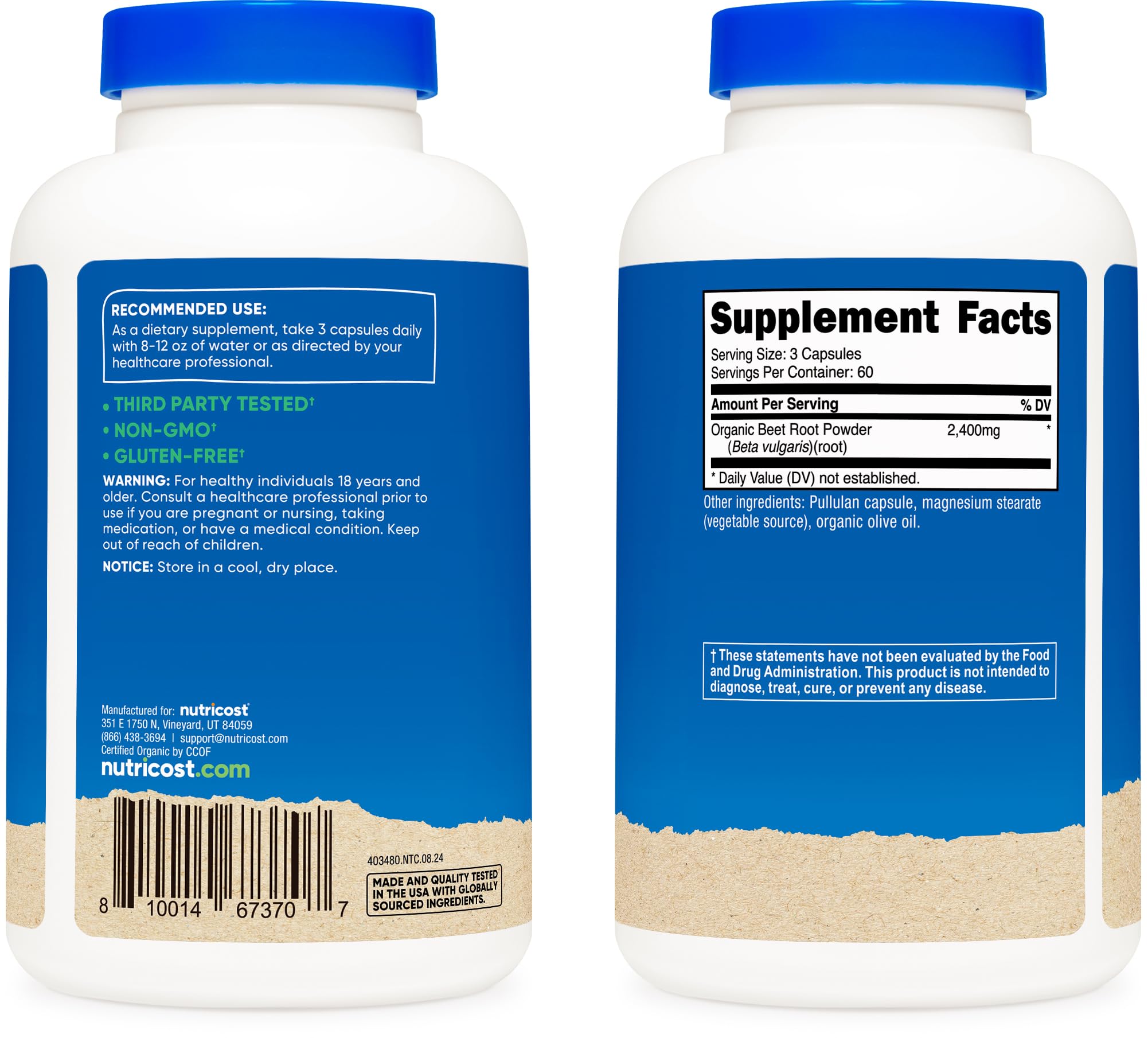 Nutricost beet root bottle with measuring scoop for convenient servings