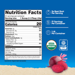 Nutricost beet root powder serving scoop beside bottle