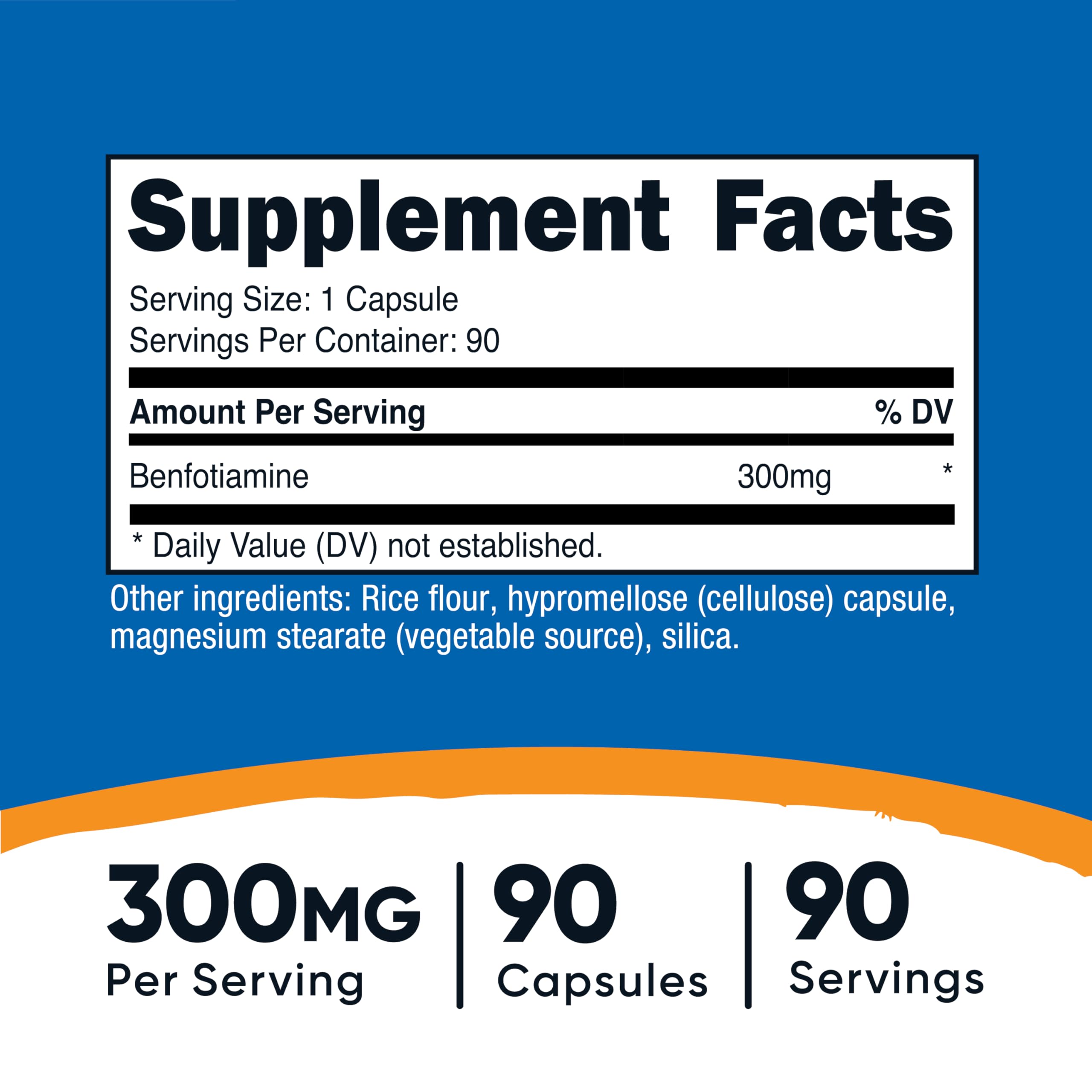 Nutricost Benfotiamine 300mg capsules close-up for easy daily wellness support.