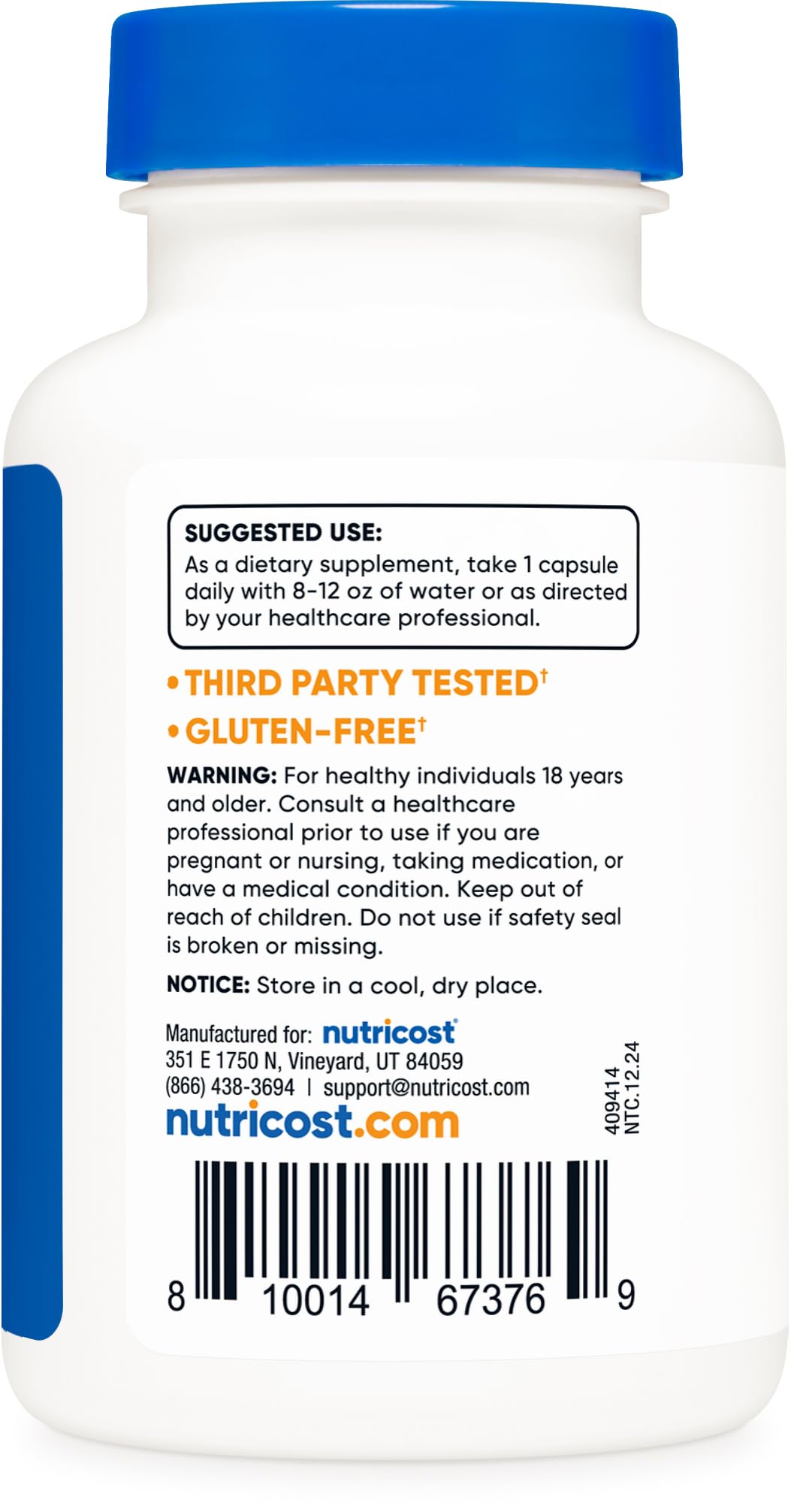Nutricost Benfotiamine 300mg packaging box shows quality certifications.
