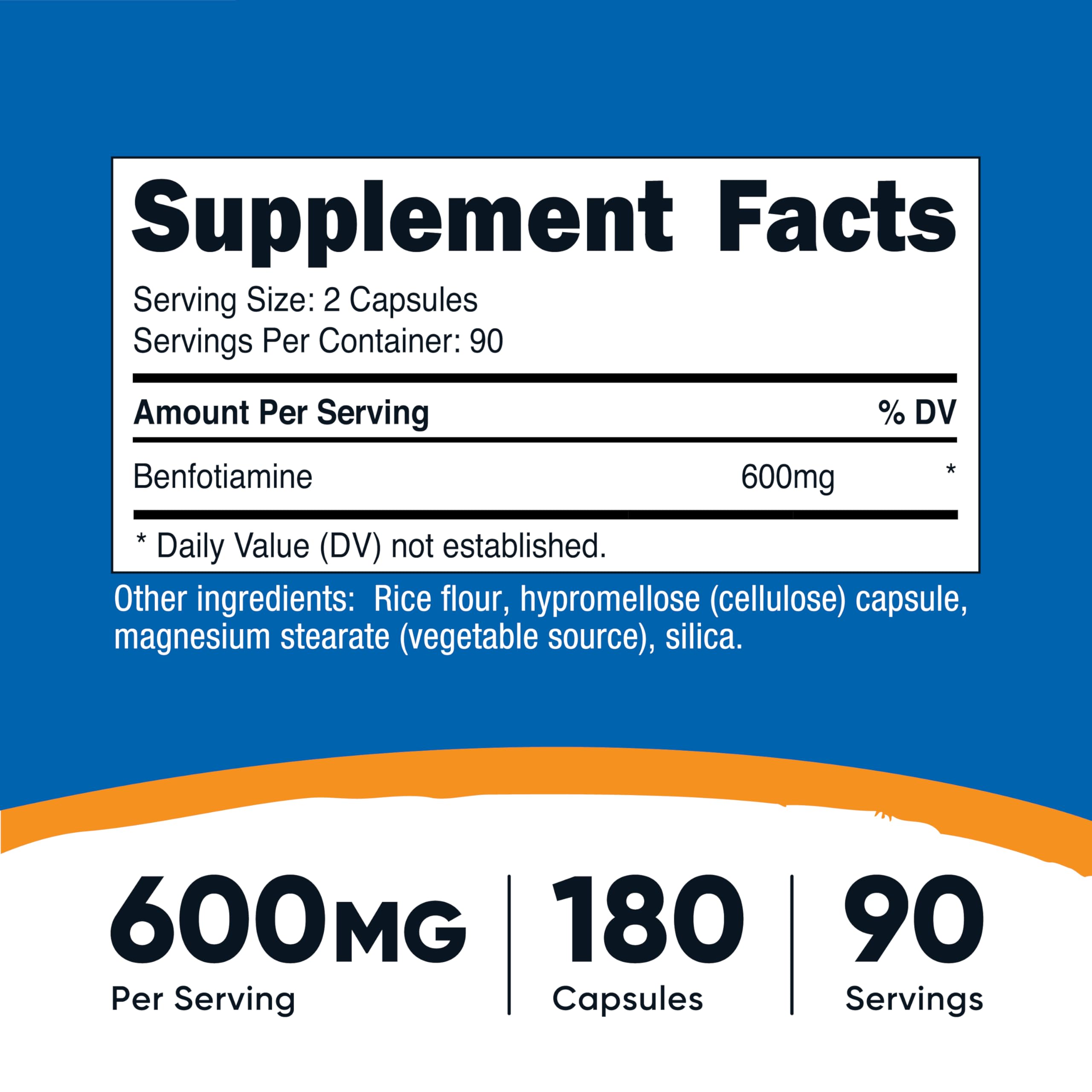 Nutricost Benfotiamine 600mg capsules close-up showing smooth vegan capsules