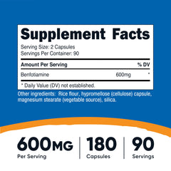 Nutricost Benfotiamine 600mg capsules close-up showing smooth vegan capsules