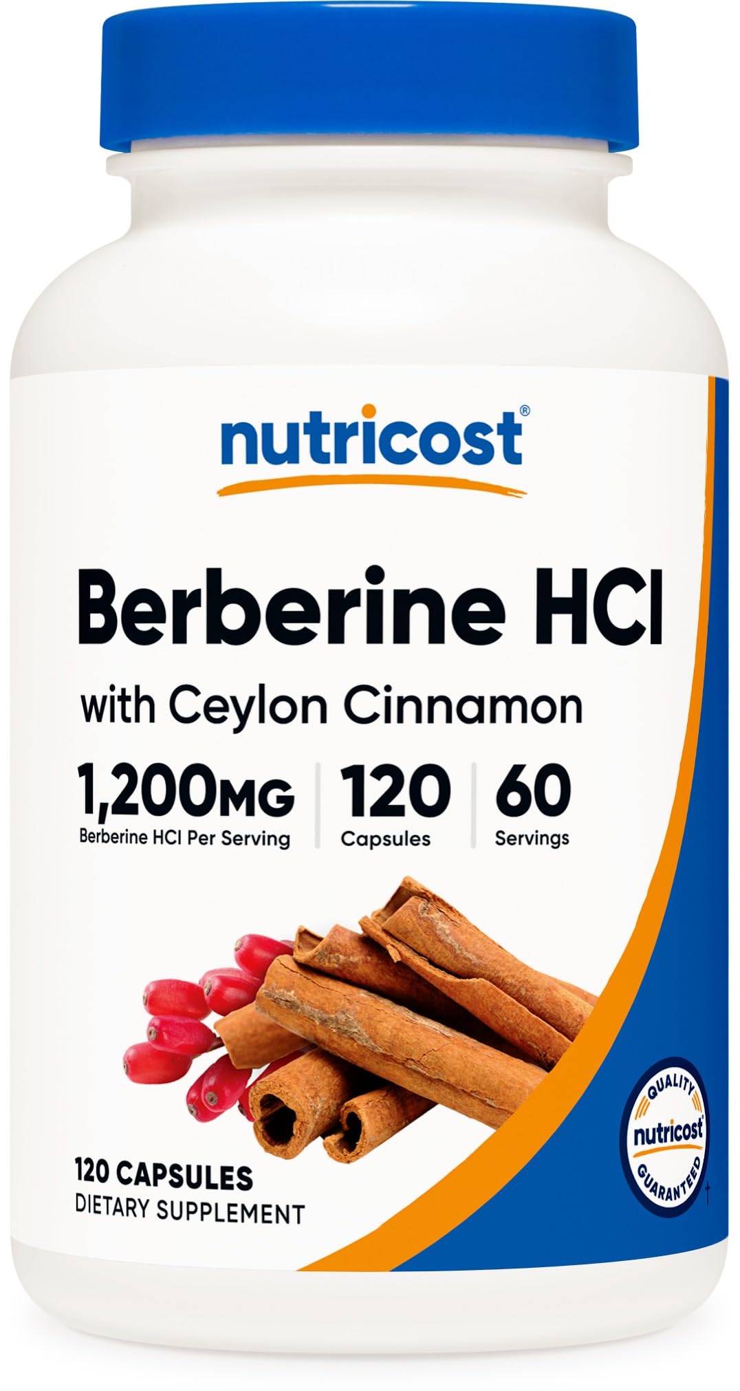 Nutricost Berberine HCl Cinnamon bottle front highlights high-potency formula
