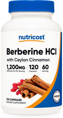 Nutricost Berberine HCl Cinnamon bottle front highlights high-potency formula