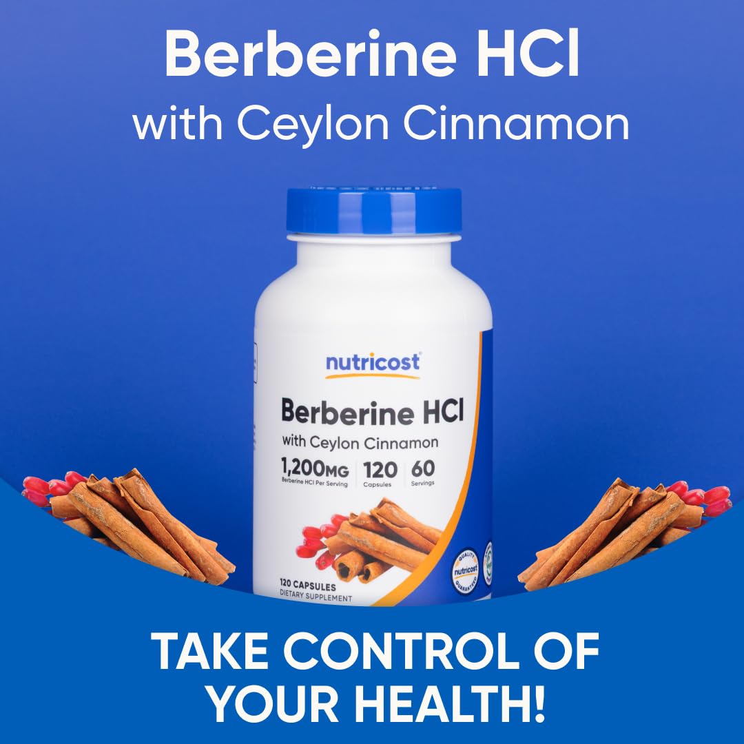 Nutricost Berberine HCl Cinnamon packaging box showcases product kit