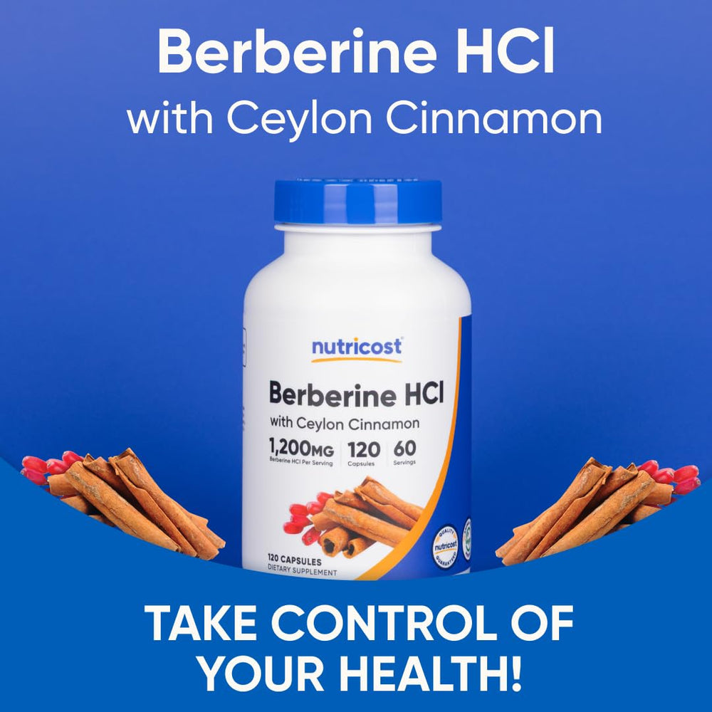 Nutricost Berberine HCl Cinnamon packaging box showcases product kit