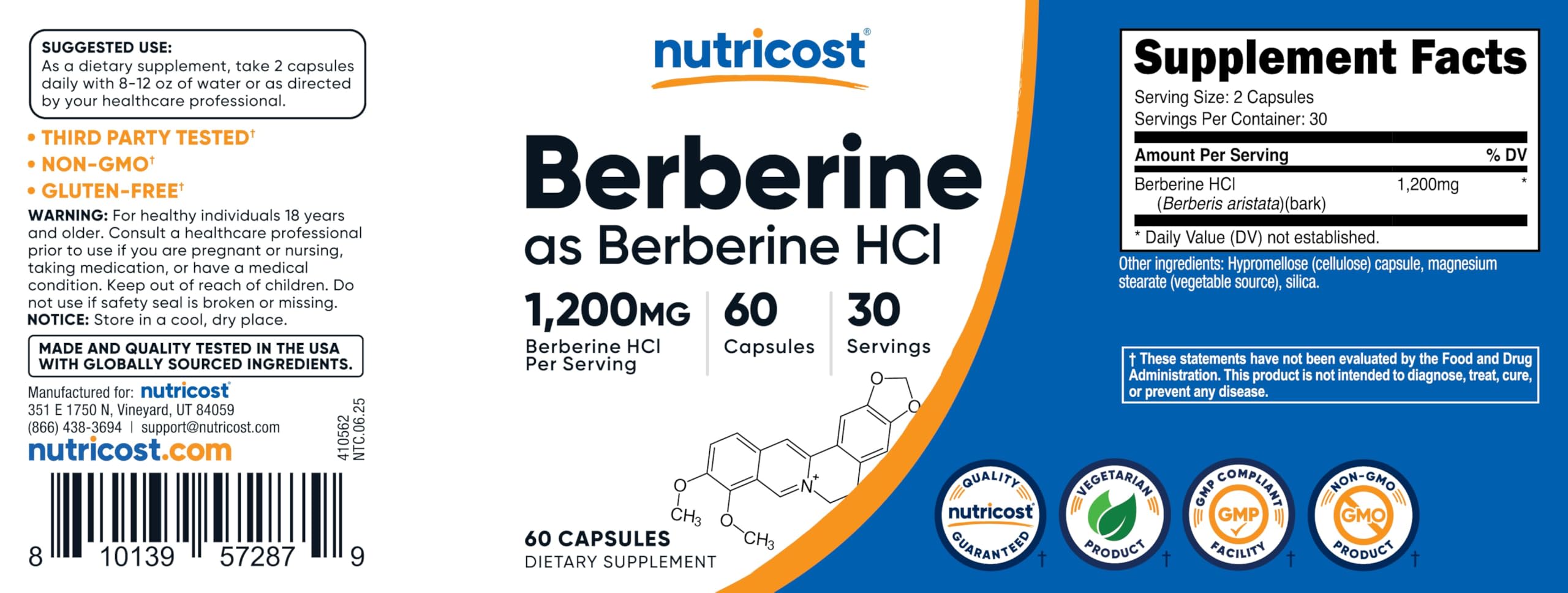 Nutricost Berberine HCl facility image suggesting GMP-compliant production