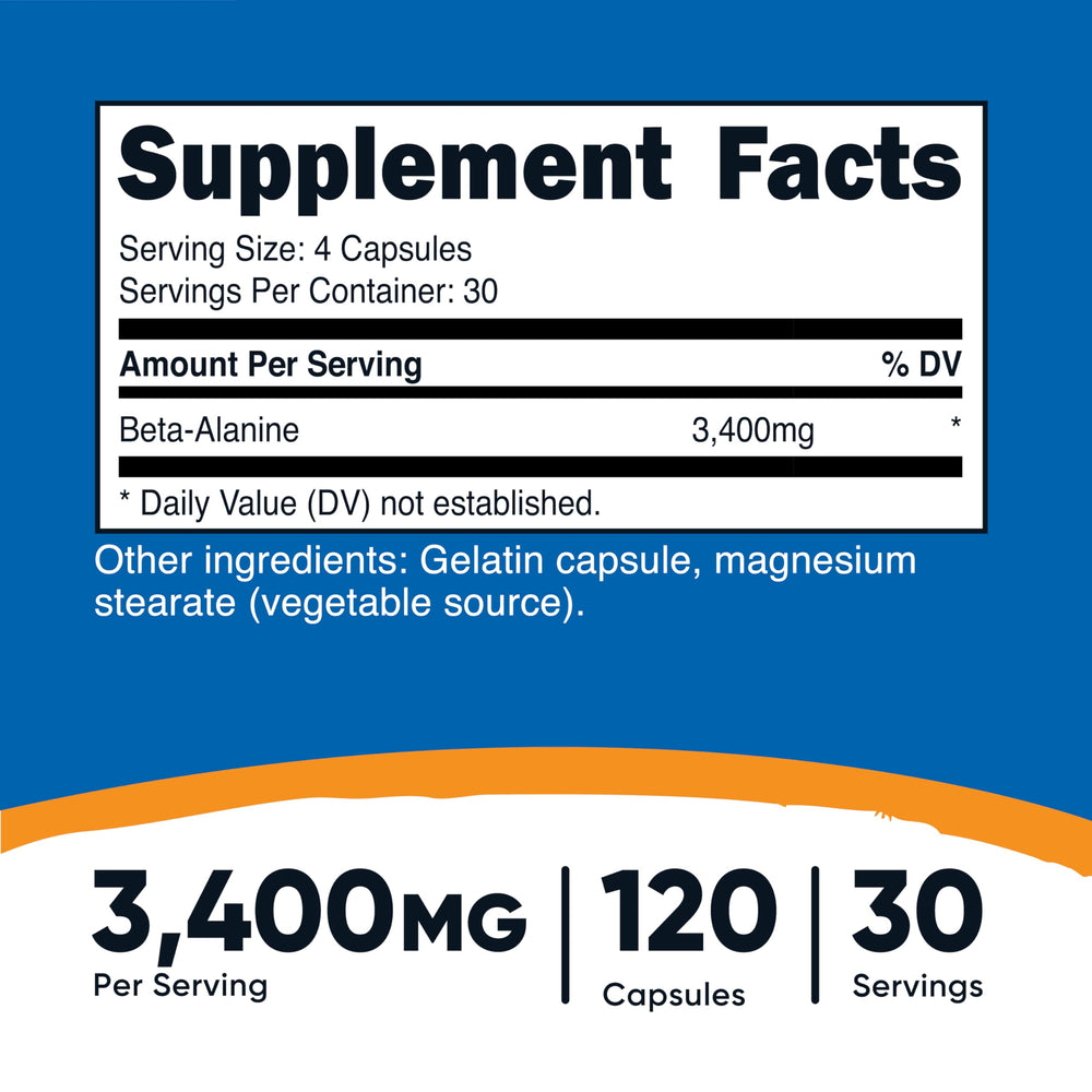 Nutricost Beta-Alanine capsules cap closeup highlighting pure, filler-free formula