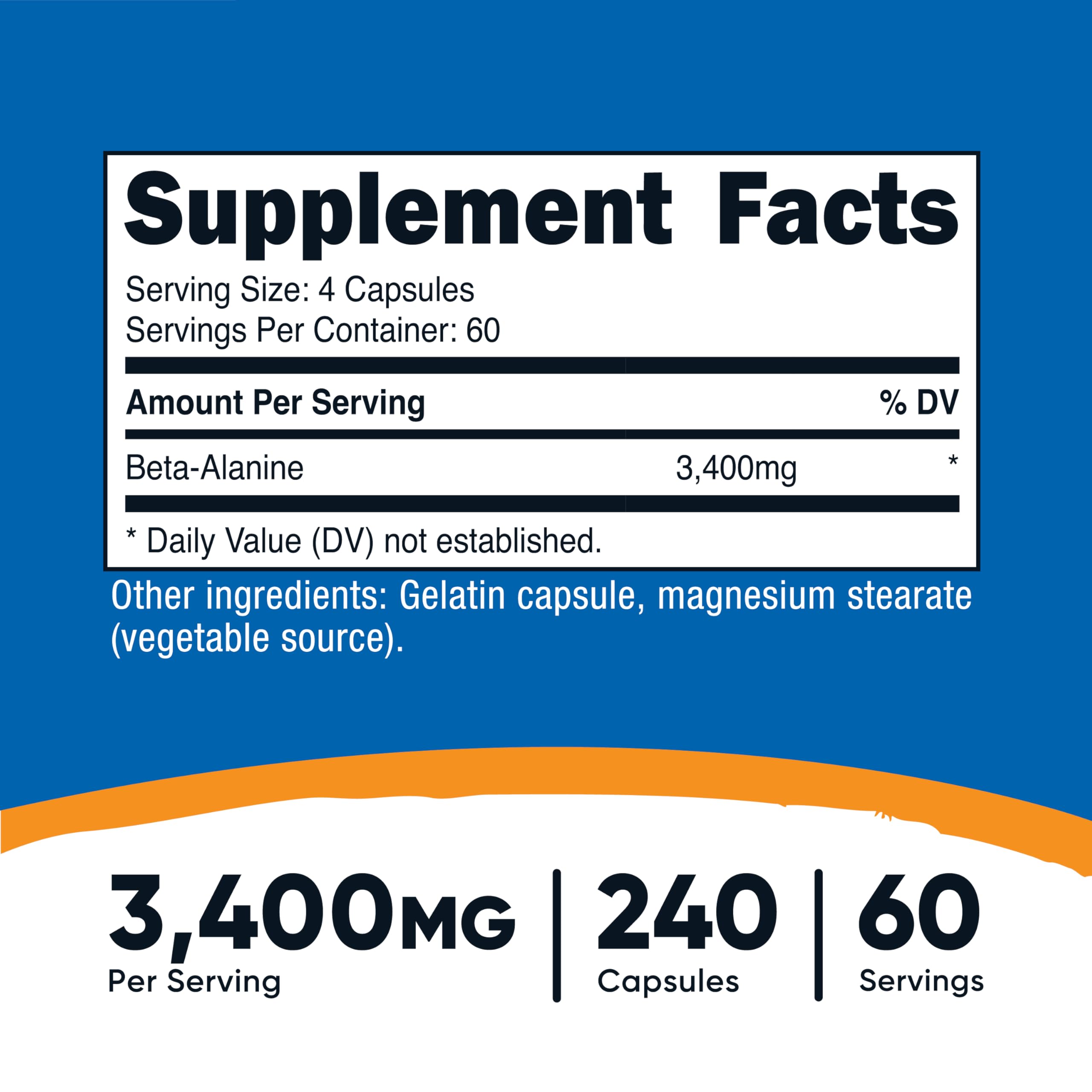 Nutricost Beta-Alanine capsules closeup highlighting potent capsules