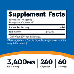 Nutricost Beta-Alanine capsules closeup highlighting potent capsules