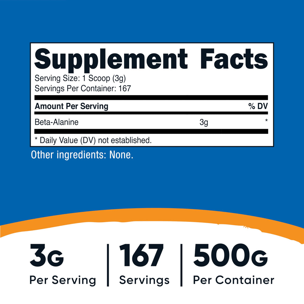 Nutricost Beta Alanine powder scoop illustrating a precise 3g serving