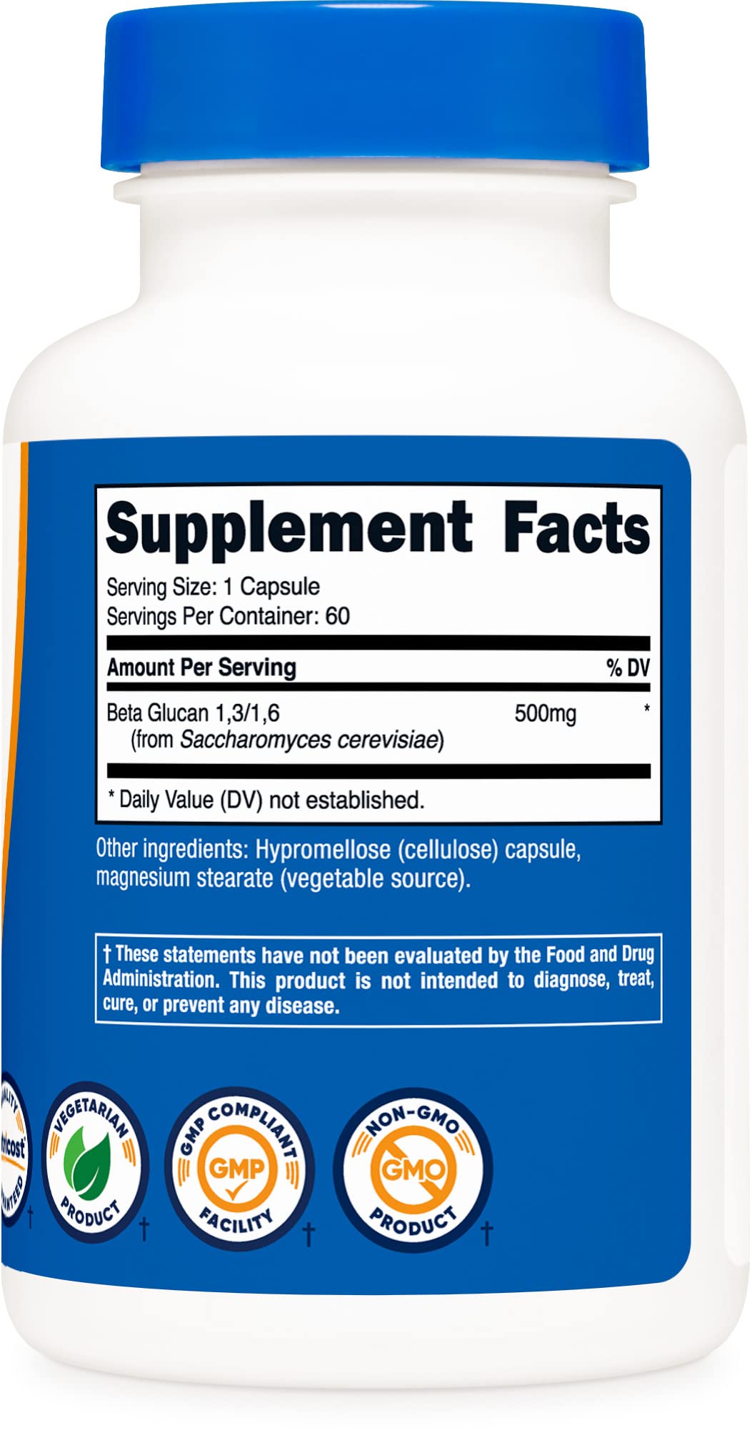 Nutrition facts panel close-up on Nutricost Beta Glucan label