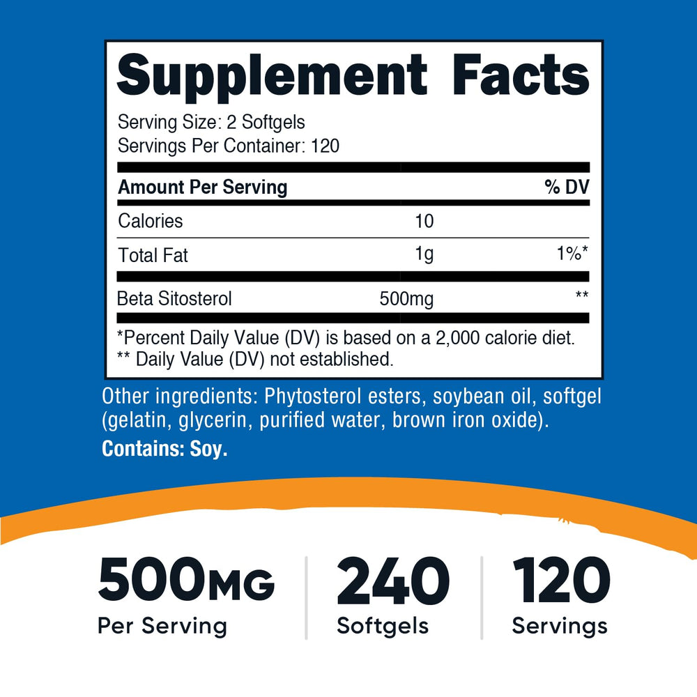 Nutricost Beta Sitosterol 240 softgels capsules closeup for easy daily use.