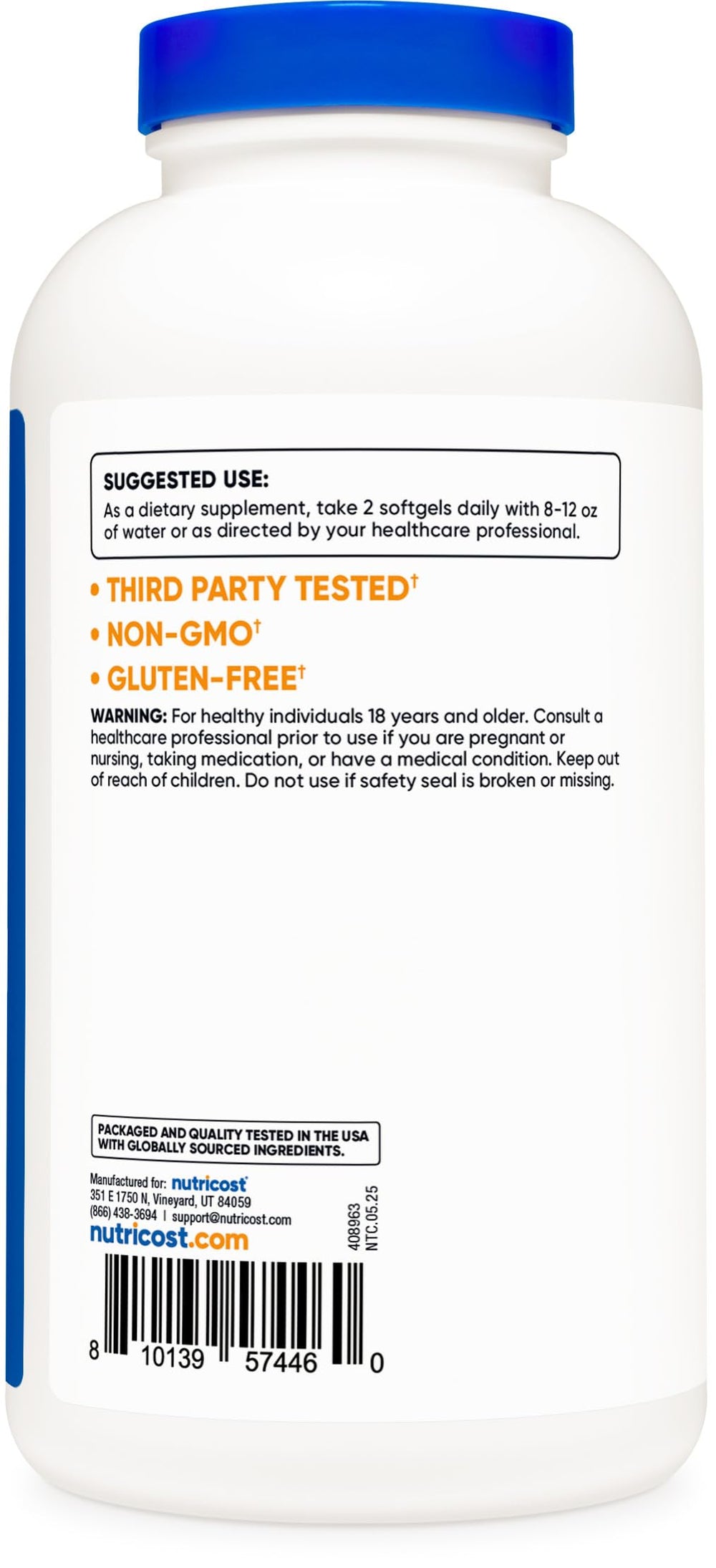 Nutricost Beta Sitosterol 240 softgels in-use bottle for convenient regimen.