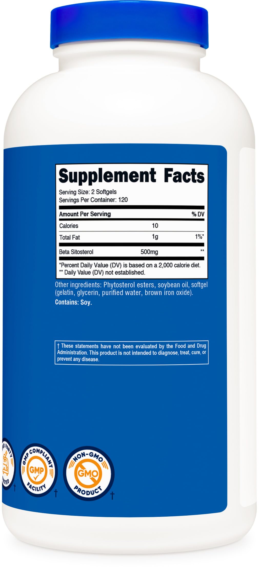 Nutricost Beta Sitosterol 240 softgels nutrition facts label highlights serving size.