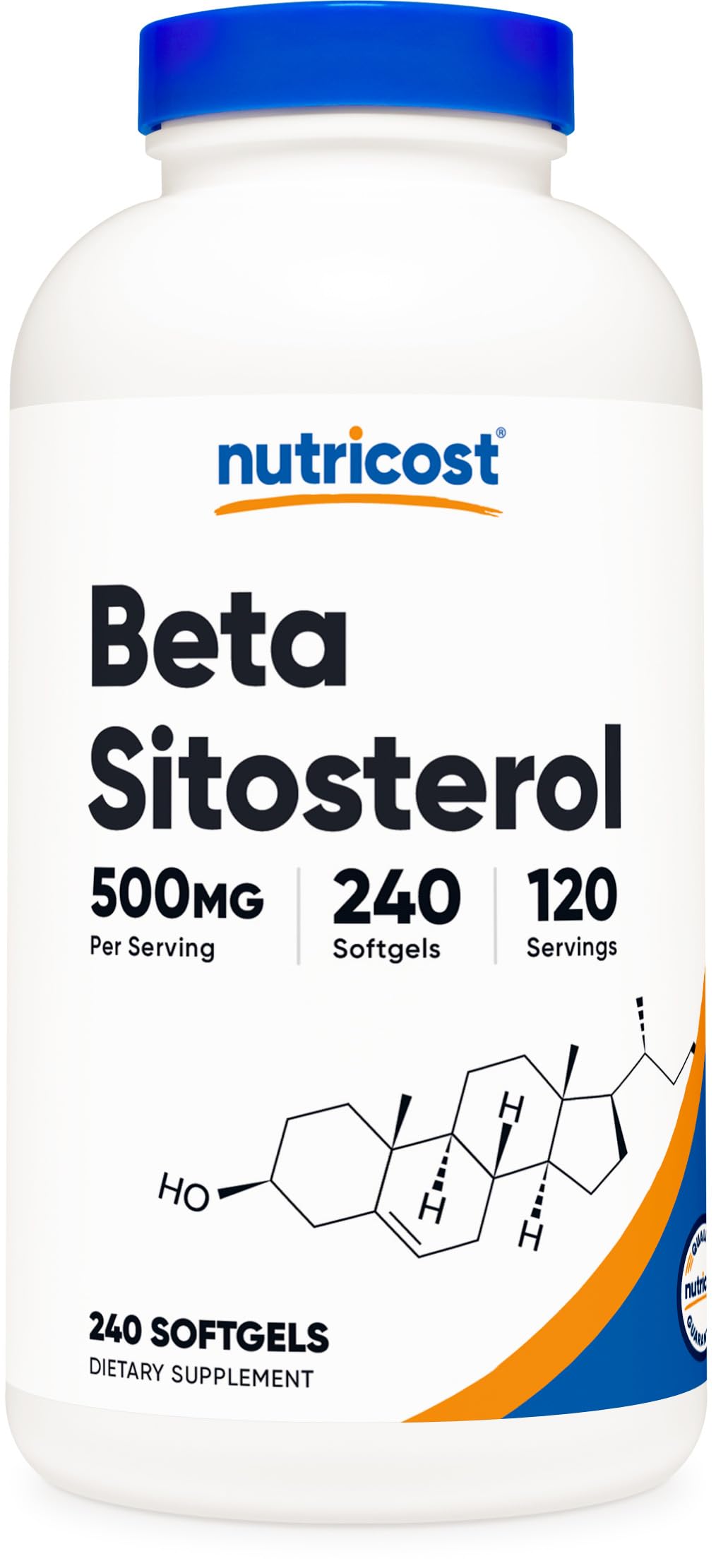 Nutricost Beta Sitosterol 240 softgels packaging shows NSF-certified quality and safety.