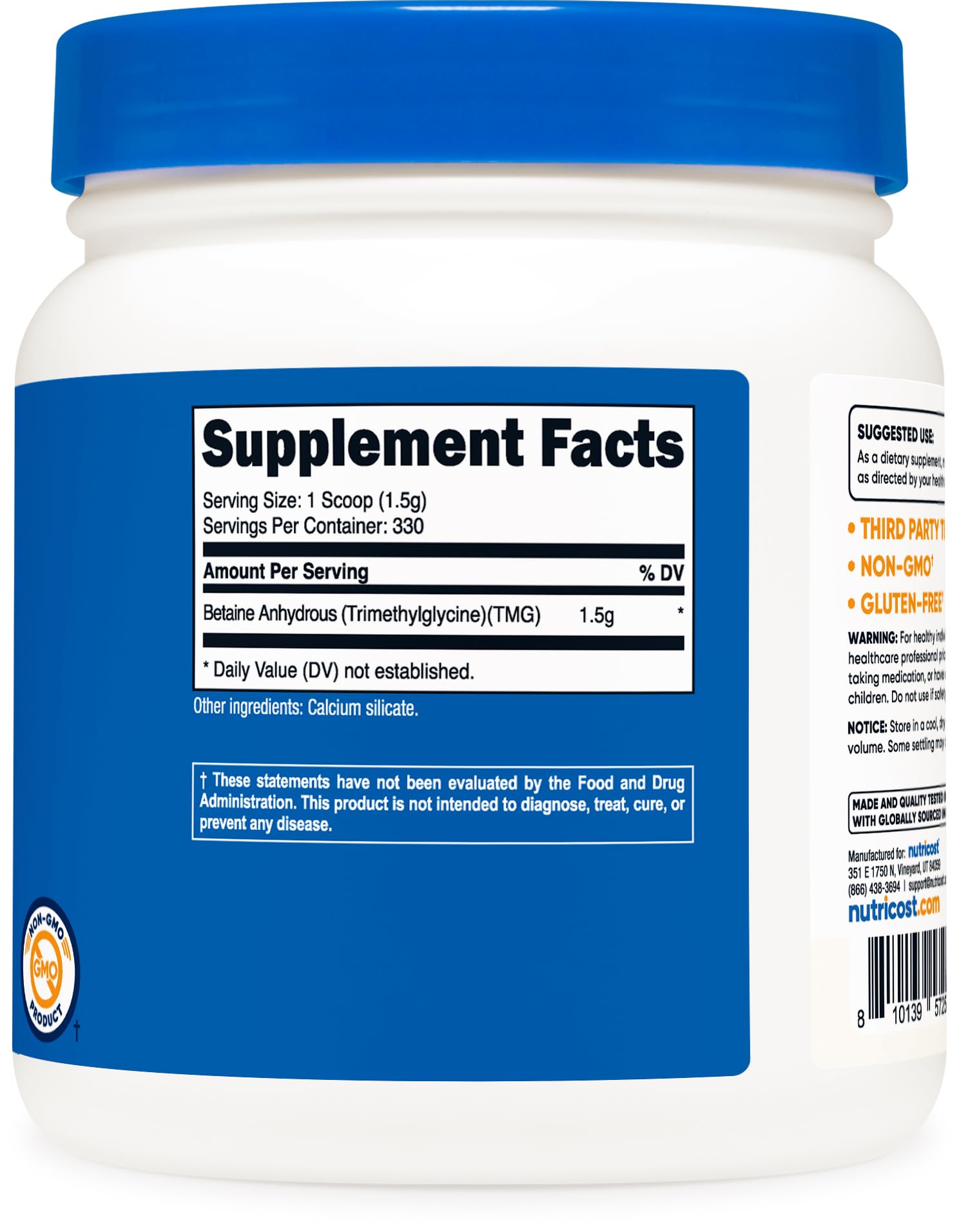 Nutricost Betaine Anhydrous produced in an FDA-registered, GMP-compliant facility.