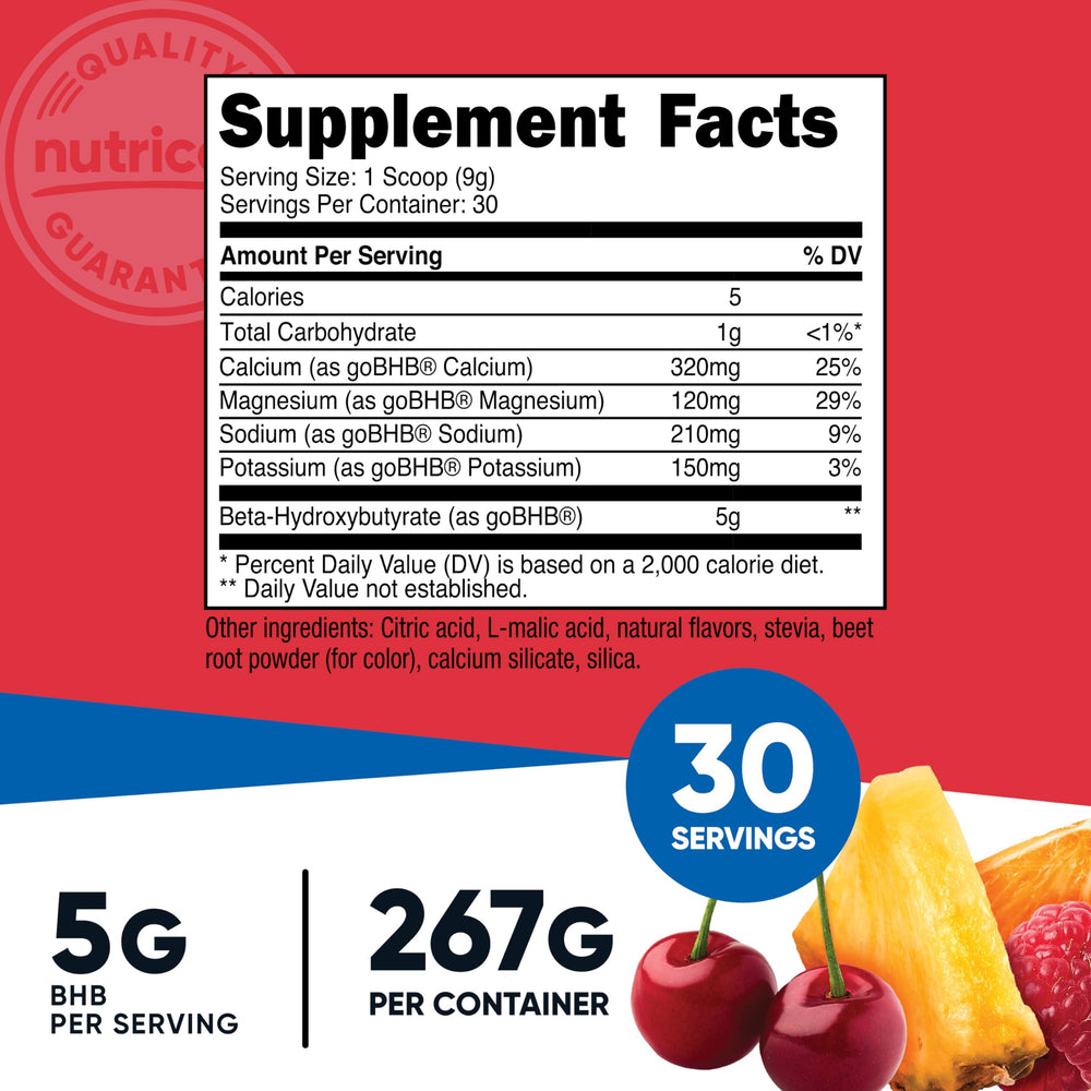 Nutricost BHB Salts Drink Mix dissolving in water with fruit punch