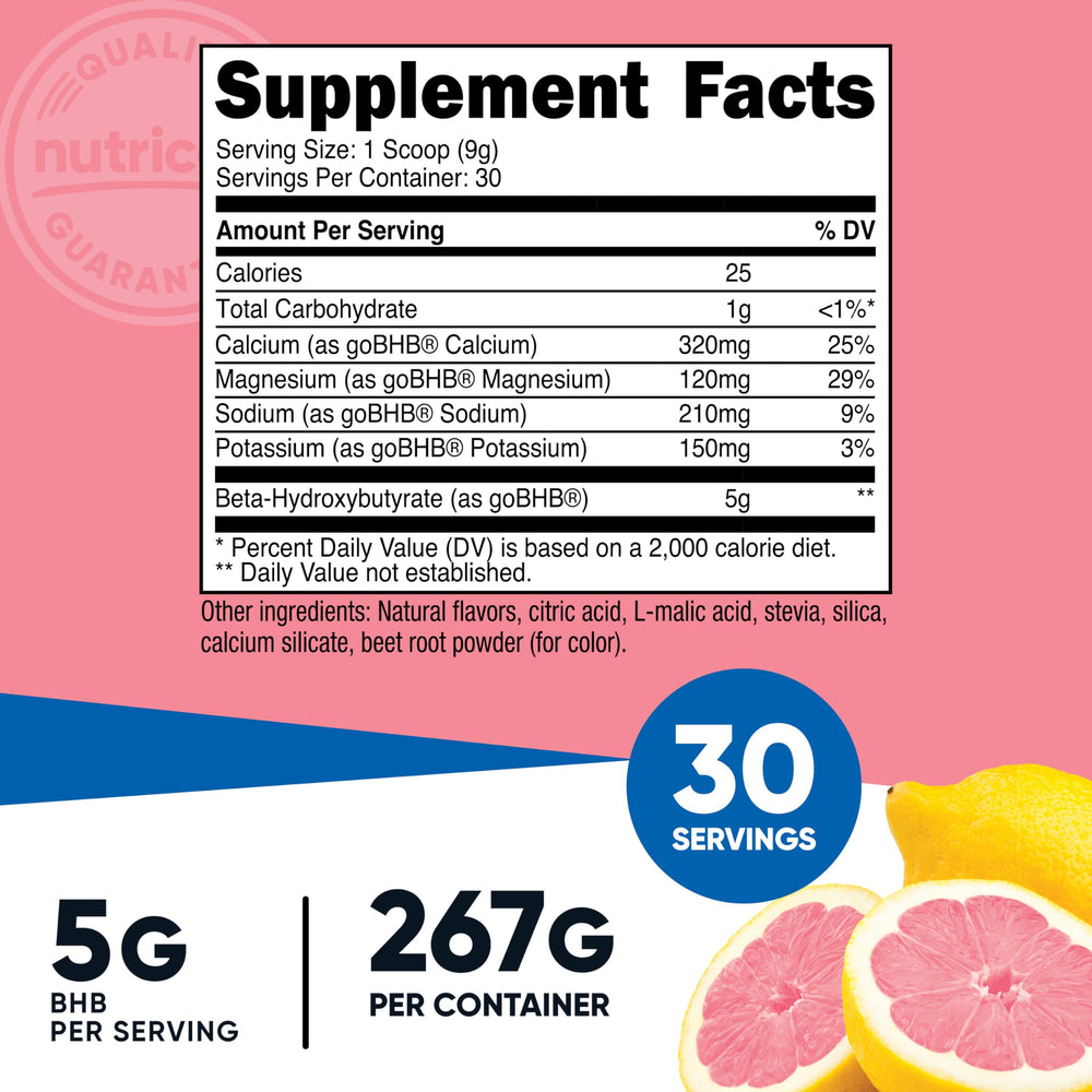Nutricost BHB Salts Drink Mix serving scoop highlights precise 5g portions for consistency