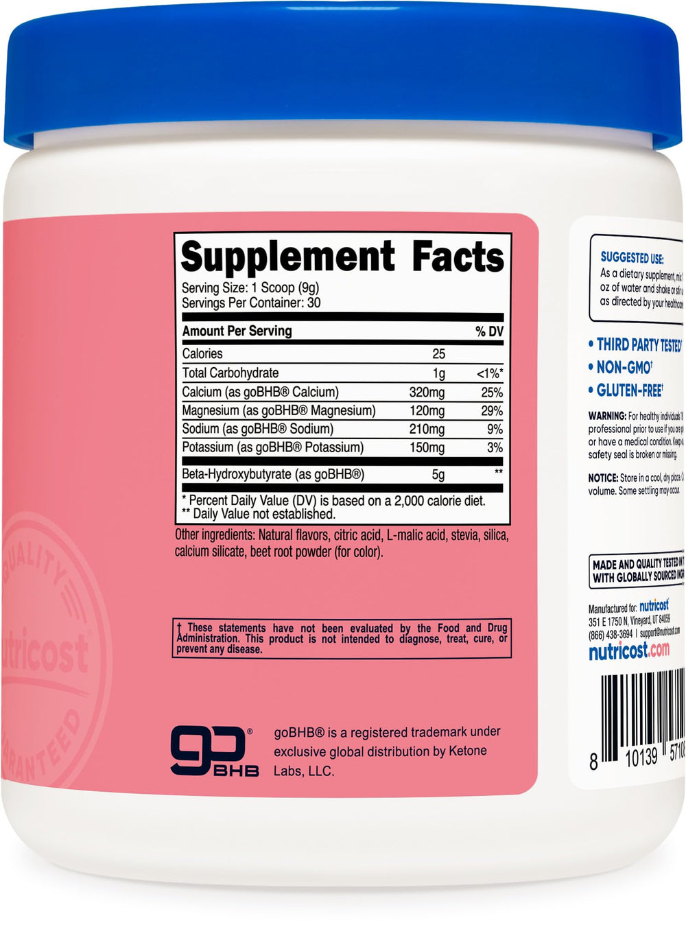 Nutricost BHB Salts Drink Mix glass with strawberry lemonade offers a refreshing energy boost