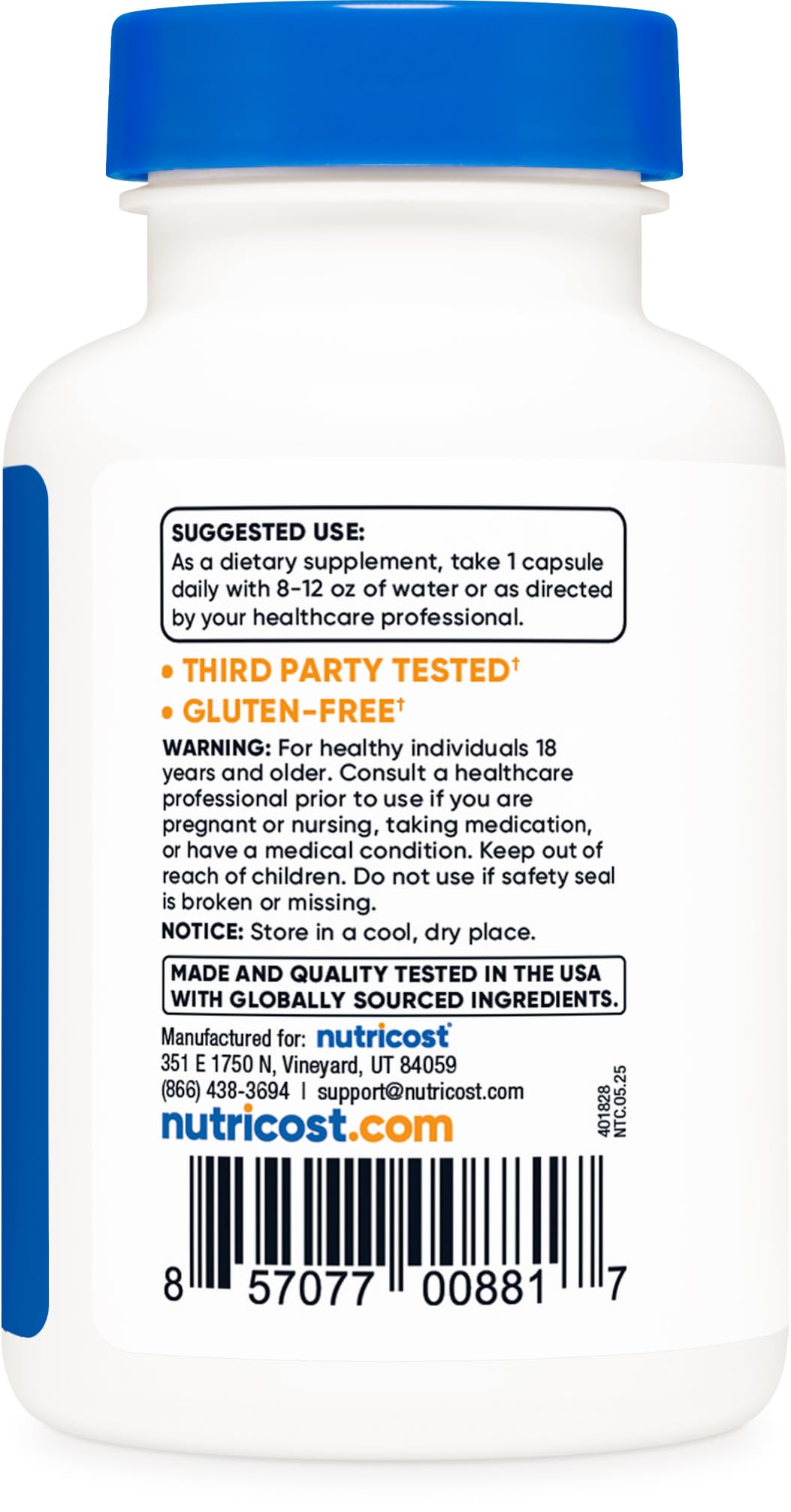 Nutricost Bilberry serving scoop beside bottle for daily routine.