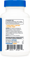 Nutricost Biotin 5000mcg bottle side, GMP compliant manufacturing noted.