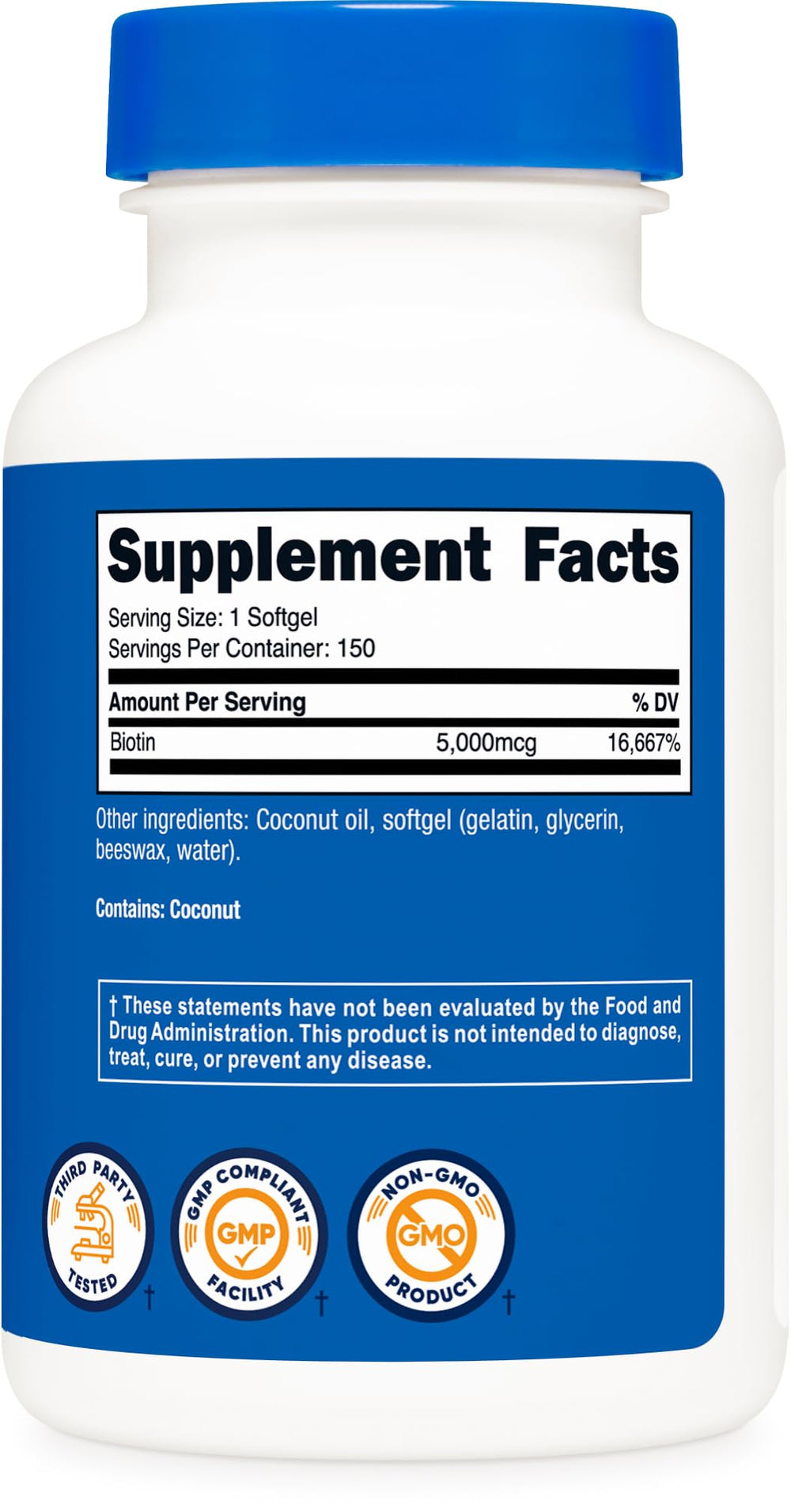 Nutricost Biotin 5000mcg packaging image, third-party tested quality assurance.