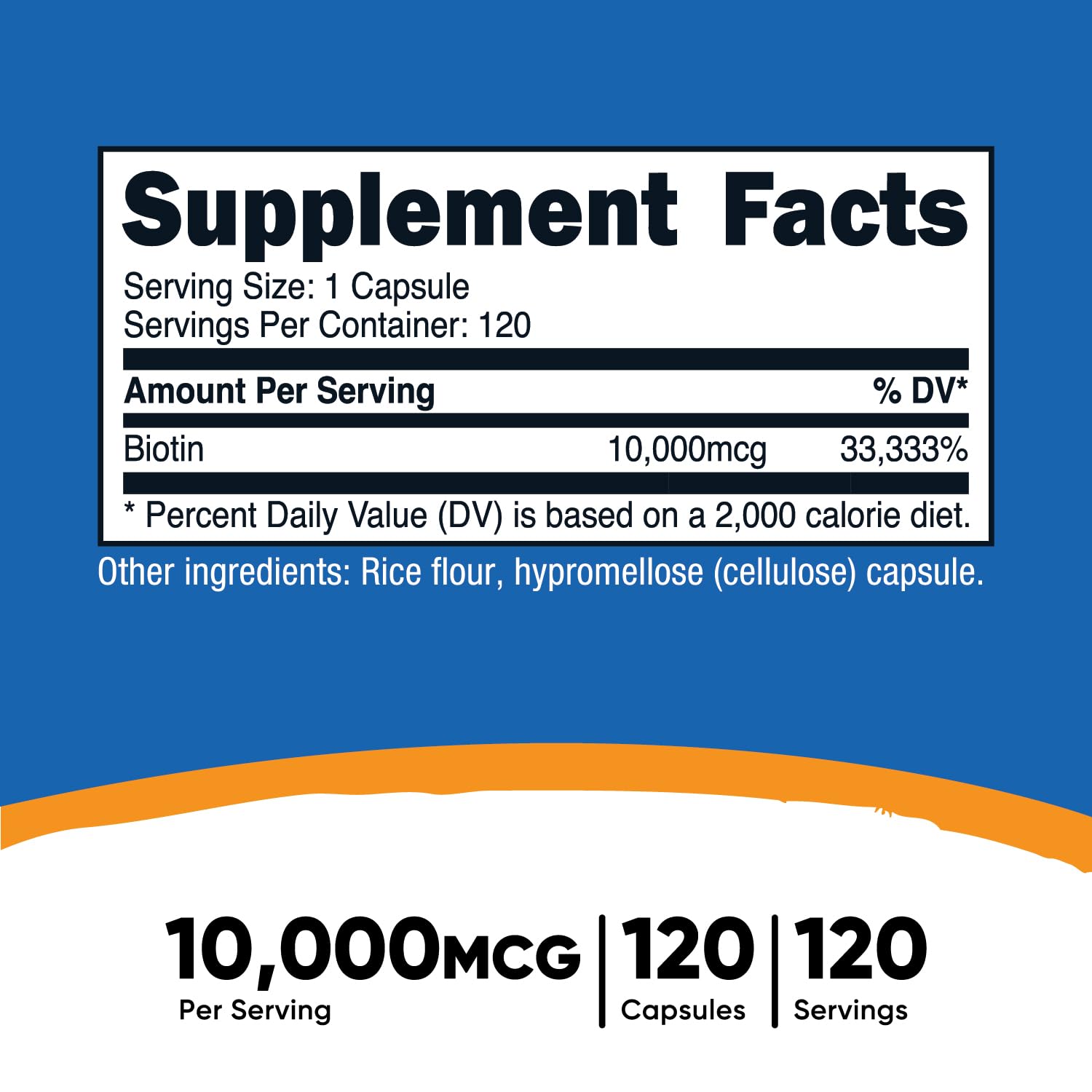 Nutricost Biotin capsules close-up showcases vegan, gluten-free formula.