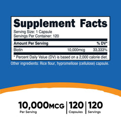 Nutricost Biotin capsules close-up showcases vegan, gluten-free formula.