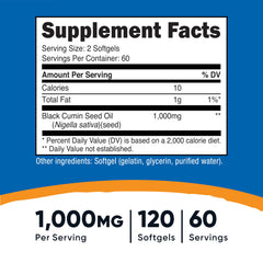Nutricost Black Seed Oil softgels closeup highlighting easy to swallow format.