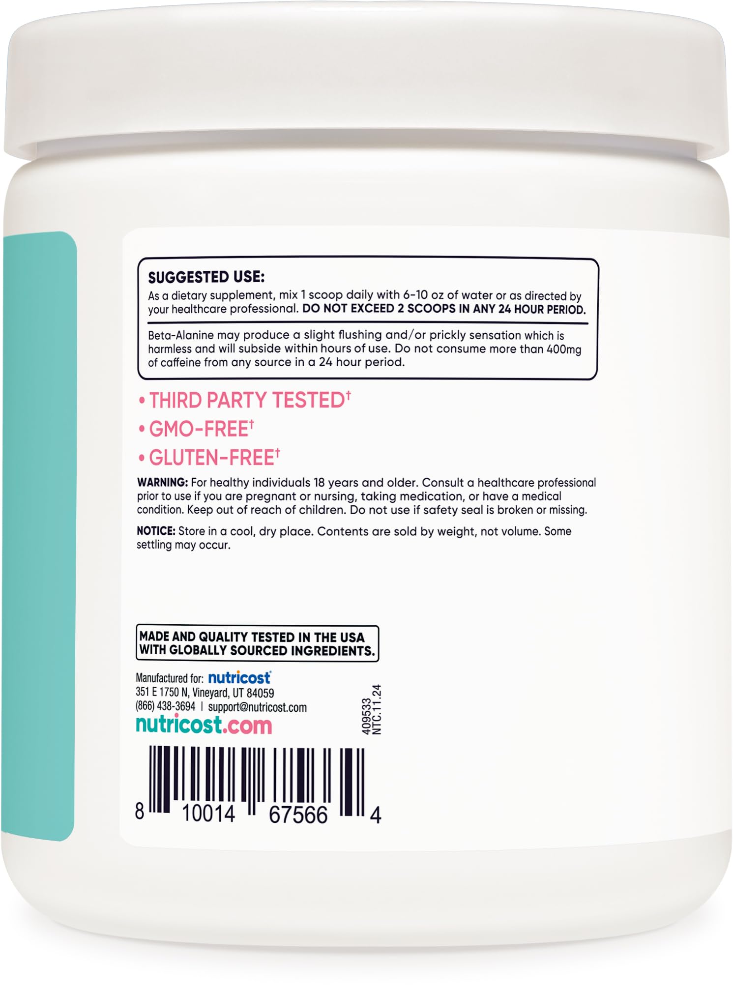Nutricost blue raspberry shaker beside powder for easy mixing