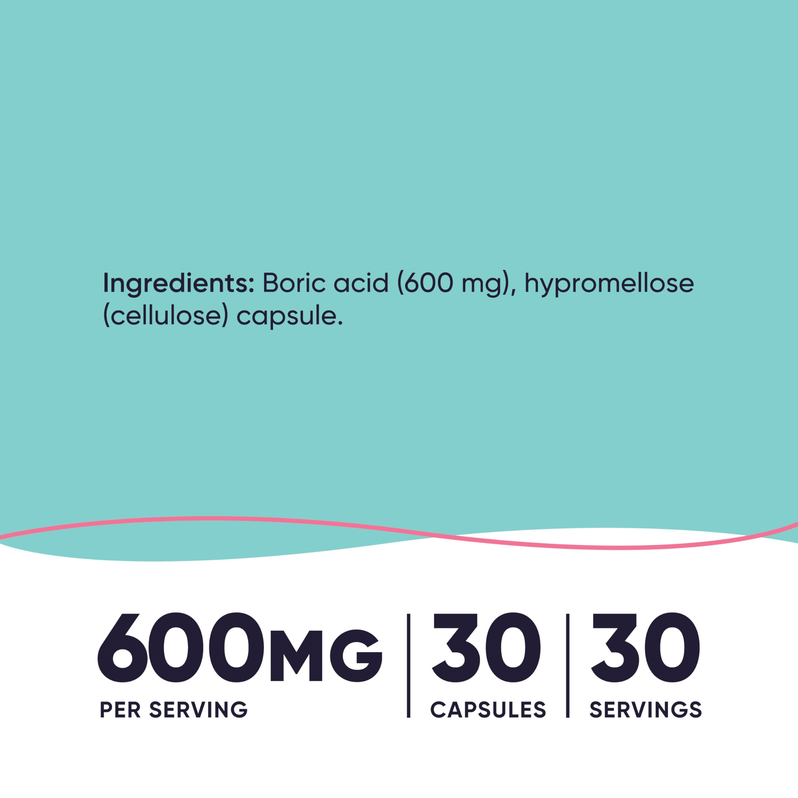 Nutricost boric acid 600mg capsules close-up highlighting plant-derived, non-GMO formulation.
