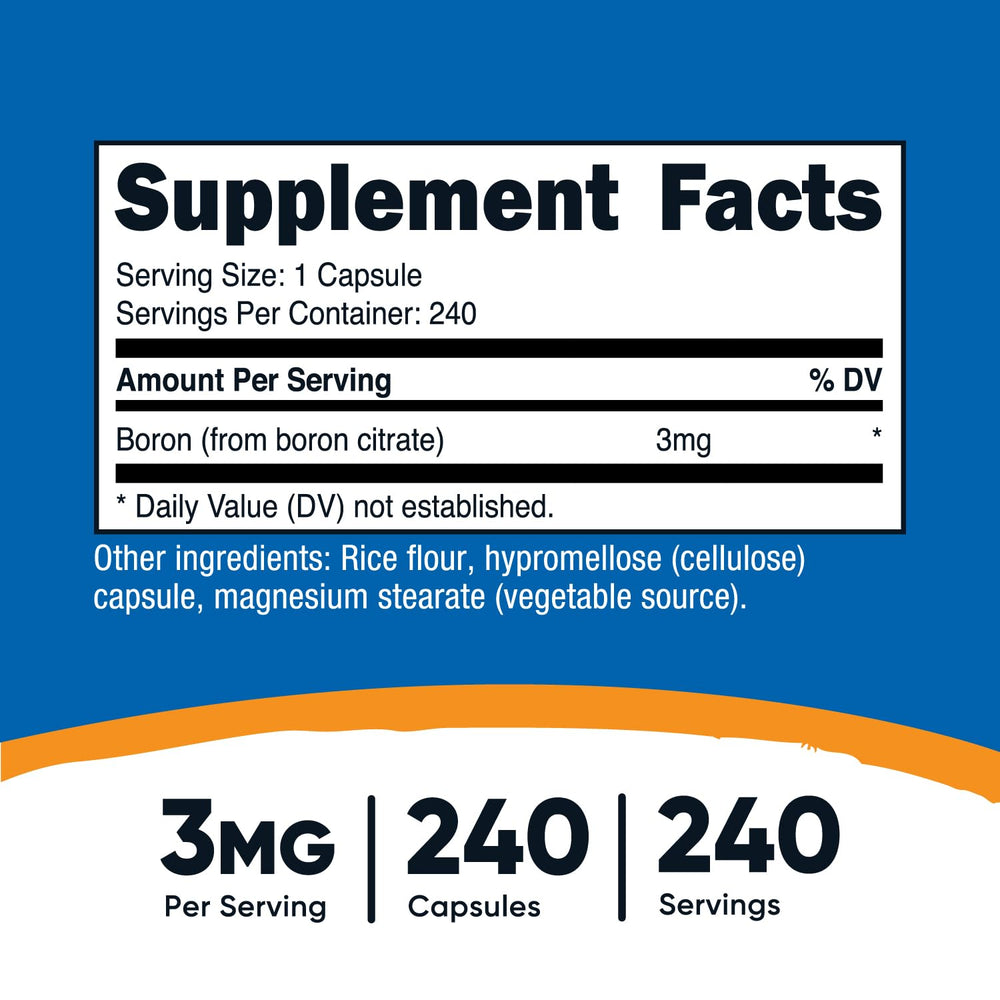 Nutricost Boron 3mg bottle on table for everyday routine.