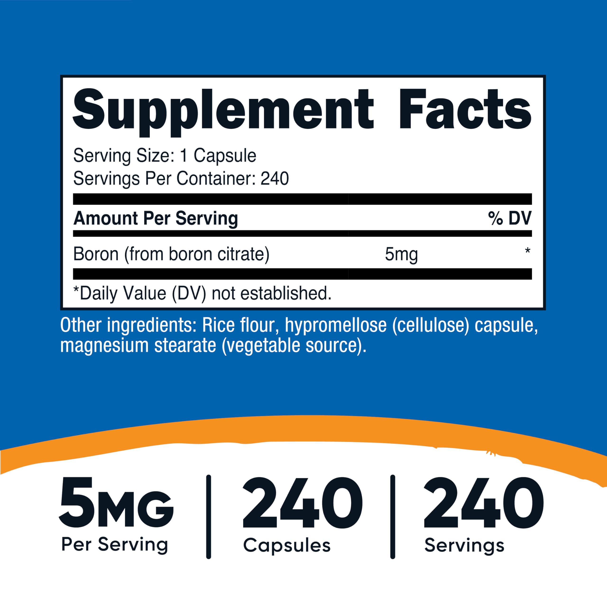 Nutricost Boron Capsules 5mg serving – easy daily dose for routine use.
