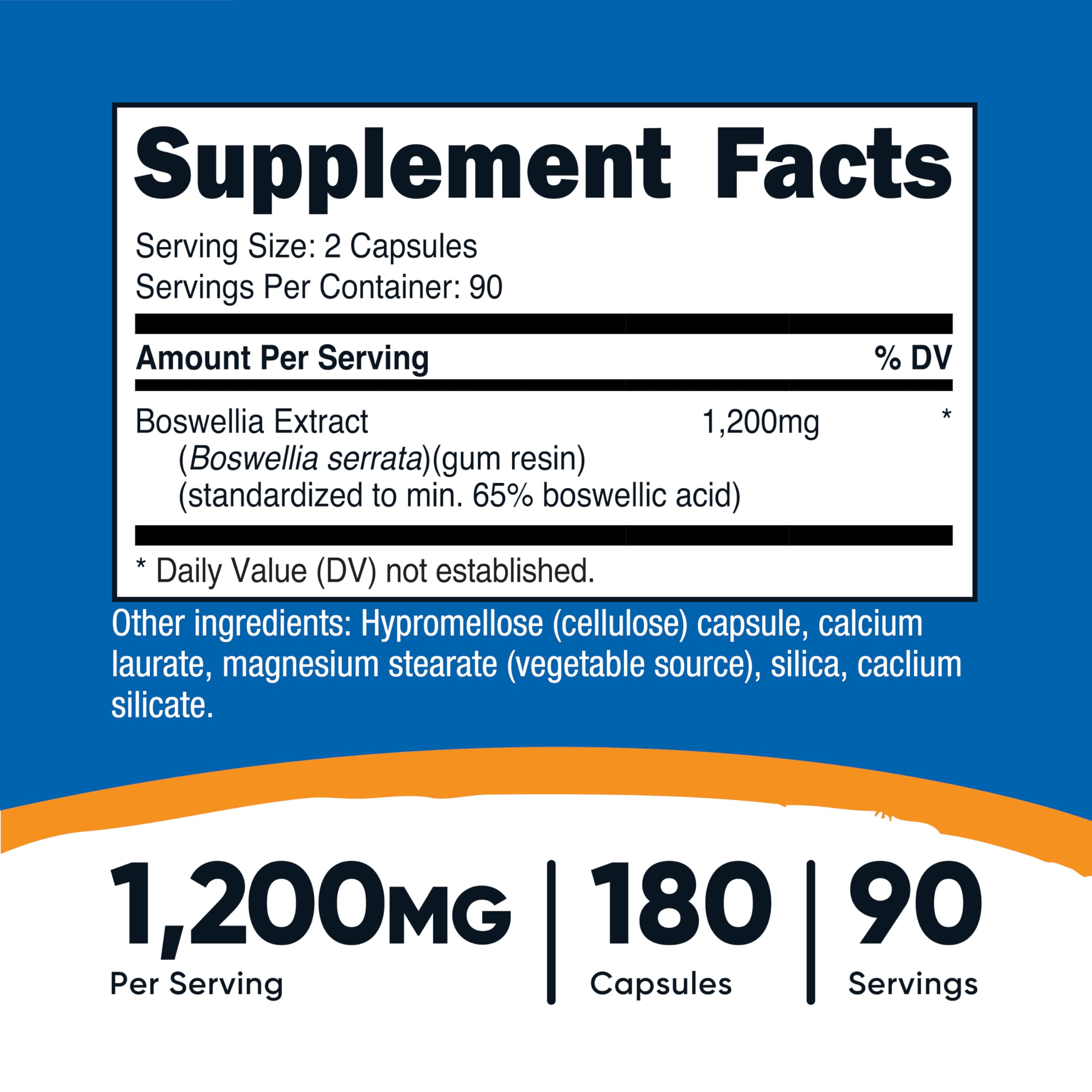 Nutricost Boswellia capsules close-up highlighting vegan and gluten-free formulation.