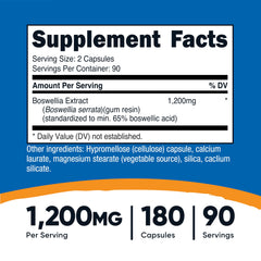 Nutricost Boswellia capsules close-up highlighting vegan and gluten-free formulation.