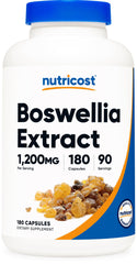 Nutricost Boswellia extract bottle showing 1,200 mg per serving for daily use.