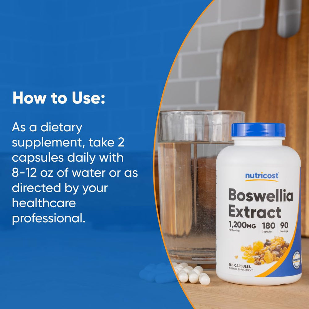 Nutricost Boswellia gluten-free symbol on label for gluten-free diets.