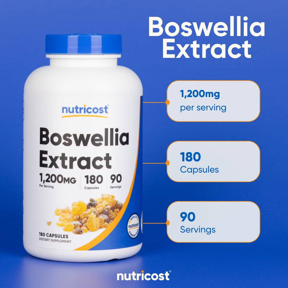 Nutricost Boswellia vegan symbol on label for vegan friendly use.